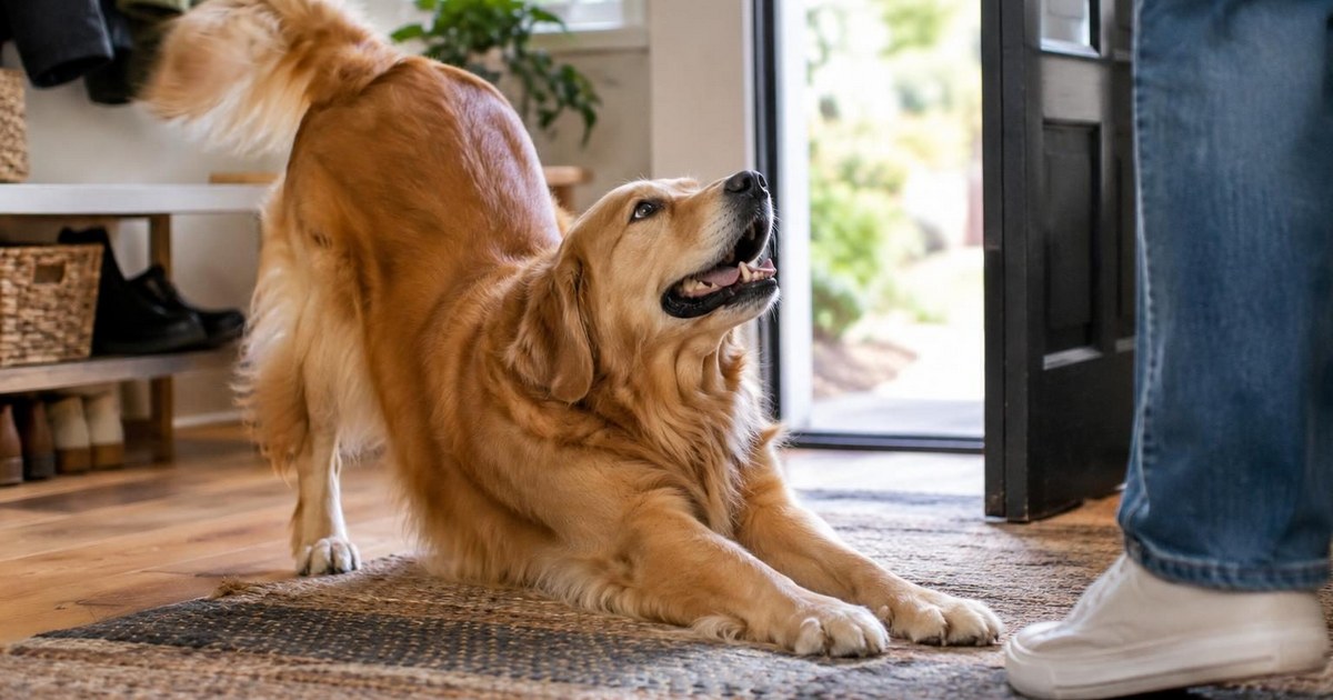 Why Does Your Dog Do That Big Stretch When You Walk In? It May Be a Greeting, Not Just a Stretch